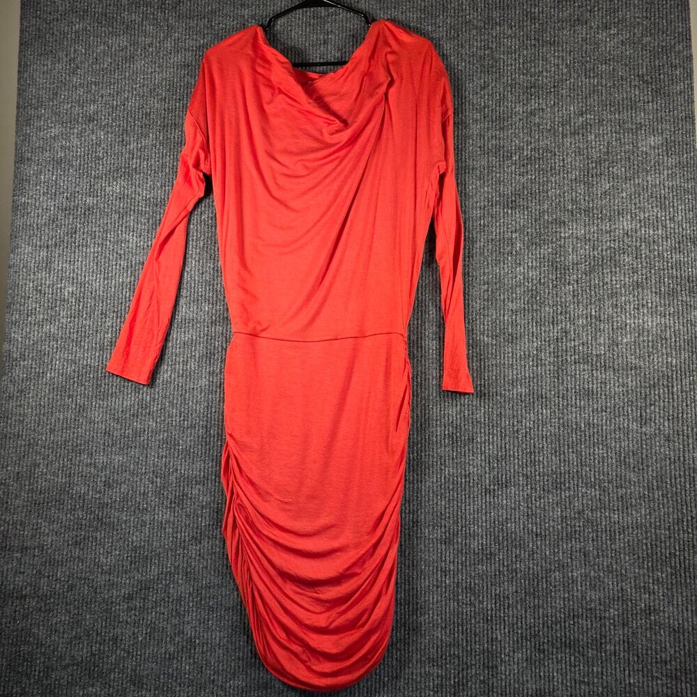Athleta Small Coral Ruched Dress Long Sleeve Bodycon Stretch Midi